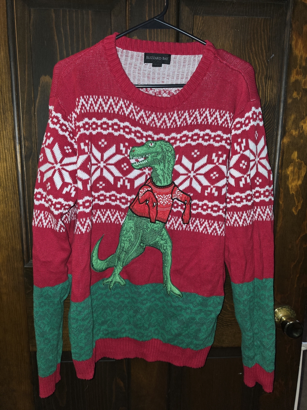 Men's Red & Green Holiday Dinosaur Sweater